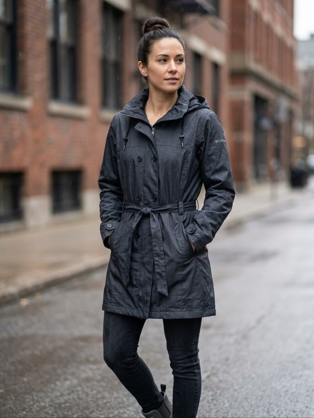 Columbia Black Omni-Tech Waterproof Belted Trench Rain Jacket XL